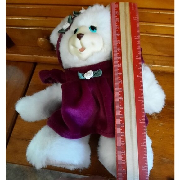 Vintage 1998 Fisher Price Stuffed Bear With Purple Dress with a flower - Picture 10 of 10